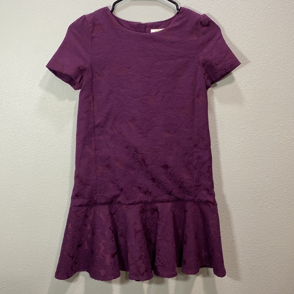 Kate‎ Spade ♠️ drop waist girls dress burgandy purple rose embossed print